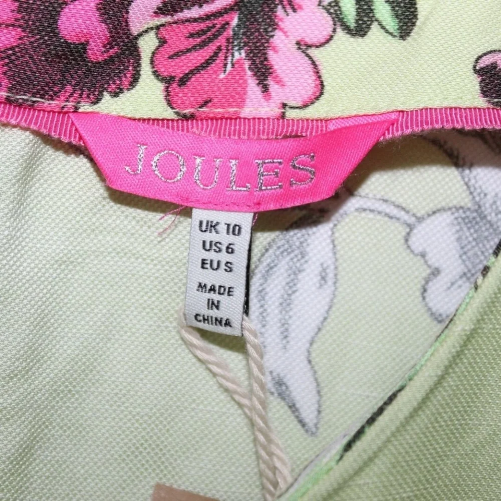 NWT Joules Floral Shift Tunic Dress Linen Blend Green Pink Short Sleeve HW6455 - Picture 4 of 9